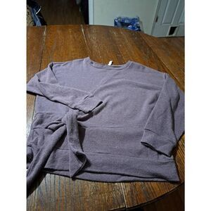 Large MTS Long Sleeve Tie Waist Purple Grey Pullover Knit Sweater